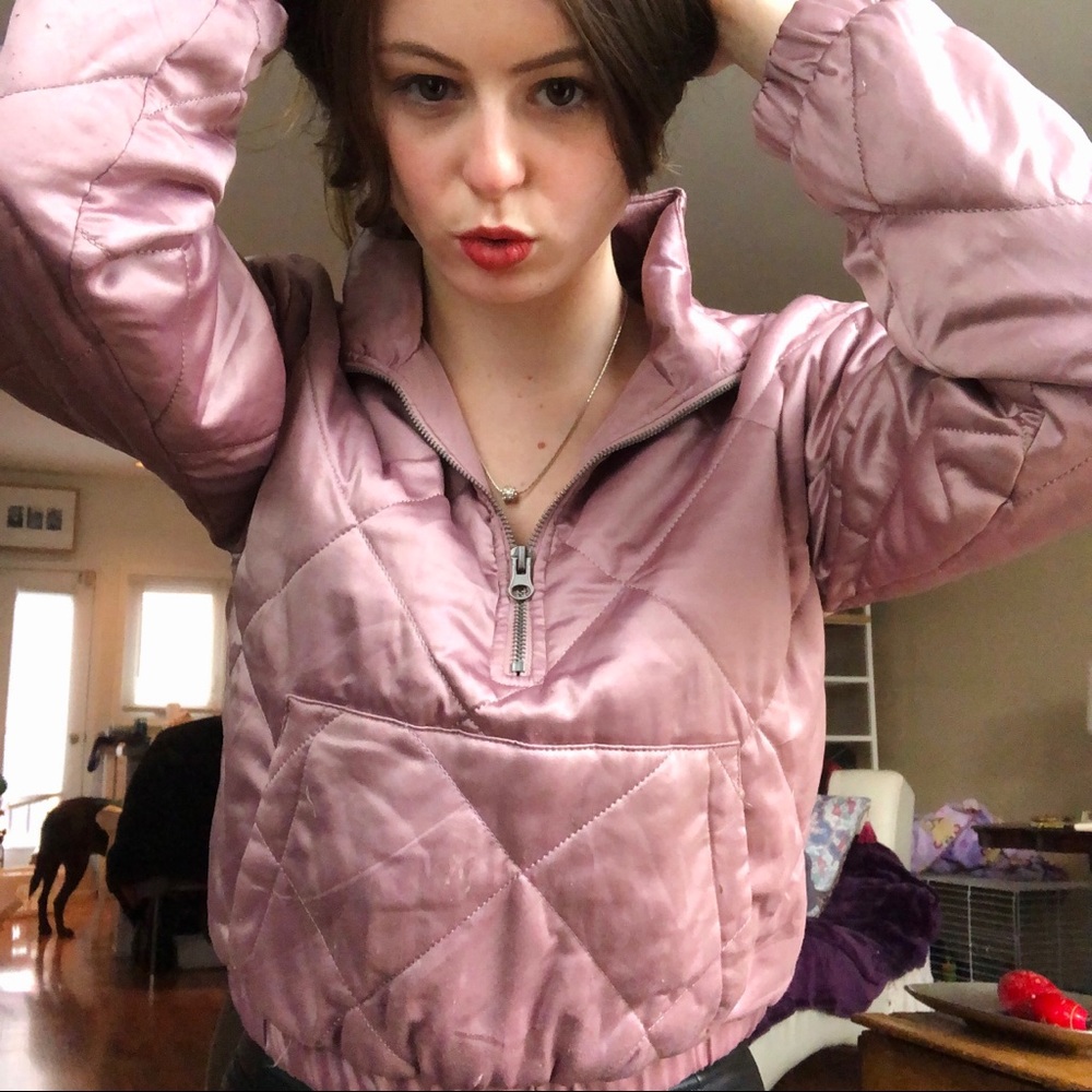 Lightweight light pink cropped bomber jacket